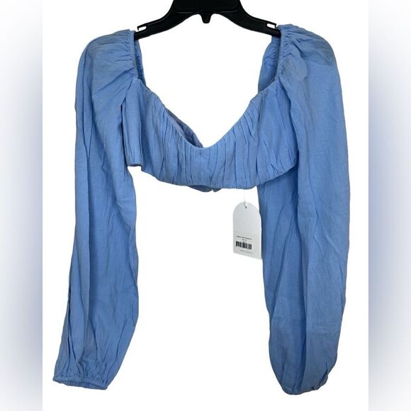 Rumer The Label x Revolve Blue Linen Resortwear Camille Top/Skirt Set Large - Picture 3 of 10